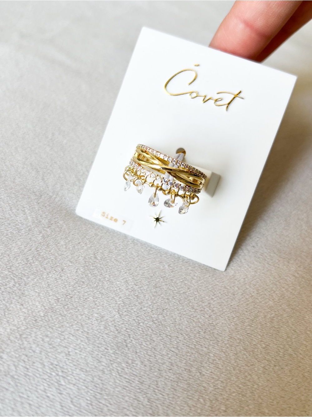 Covet Gold Crystal Drop Ring - Size 7